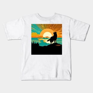 Border Collie Vintage Sunset Kids T-Shirt